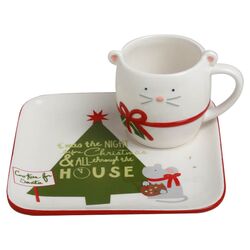 Twas The Night Happy Holidays Plate & Mug Set in White