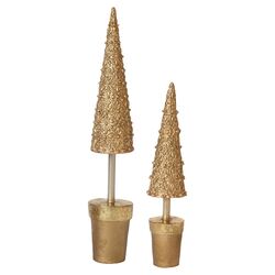 2 Piece Lace Filigree Topiary Tree Set in Gold