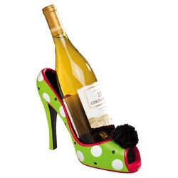 Polka Dot High Heel Wine Bottle Holder in Green