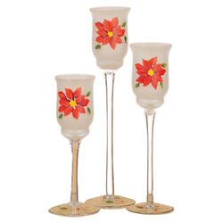 3 Piece Poinsettia Glass Votive Set