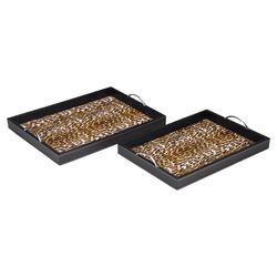 Shanghai 2 Piece Leopard Lined Tray Set in Black