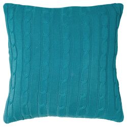 Cable Knit Wooden Button Closure Pillow in Turquoise