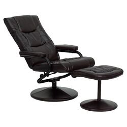 Contemporary Leather Recliner & Ottoman Set in Dark Brown