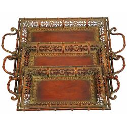 Toscana 3 Piece Chic Metal Serving Tray Set in Cherry Brown