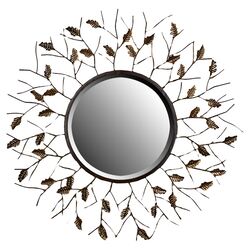 Branch and Leaf Design Round Wall Mirror in Brown