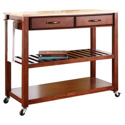 Natural Wood Top Kitchen Cart in Cherry