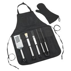 6 Piece Barbeque Apron & Tool Set in Black