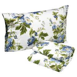 Floral Bouquet Printed Sheet Set in White & Green