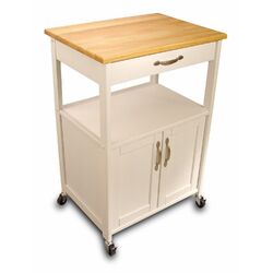 Cottage Natural Wood Top Kitchen Cart in White