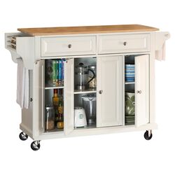 Natural Wood Top Kitchen Cart in White