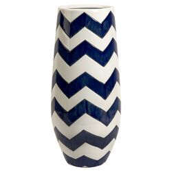 Chevron Tall Vase in White & Blue
