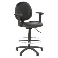 Mid Back Drafting Stool in Black Caressoft with Arms