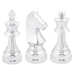 3 Piece Metal Chess Piece Décor Set in Chrome