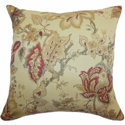 Helena Floral Cotton Pillow in Beige