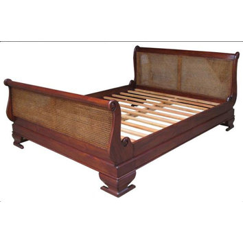 Mahogany Rattan Sleigh Bed Frame  Wayfair UK