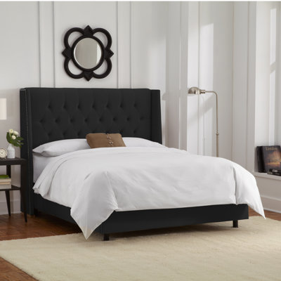Velvet Upholstered Wingback Bed by Skyline Furniture -image