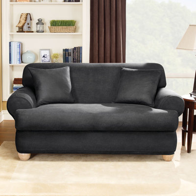 Sure-Fit Stretch Leather Two Piece Sofa T-Cushion Slipcover