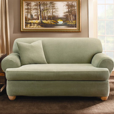 Sure-Fit Stretch Stripe Two Piece Loveseat T-Cushion Slipcover