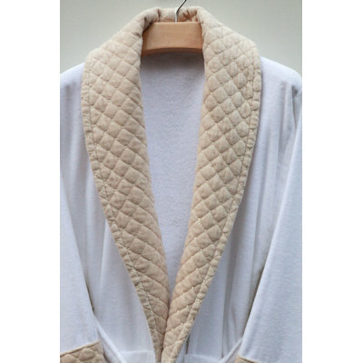 Linum Home Textiles Terry Velour Bathrobe with Diamond Details in Pure White and Bountiful Beige
