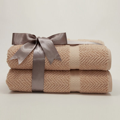 Linum Home Textiles Luxury Hotel & Spa Collection Herringbone Weave 100% Turkish Cotton Bath Towels (Set of 2)