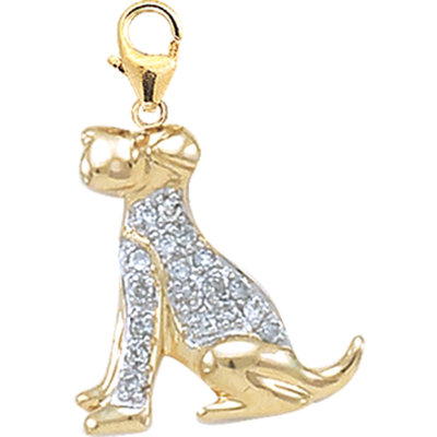 14K 1.27 Grams Yellow Gold Diamond Dog Charm