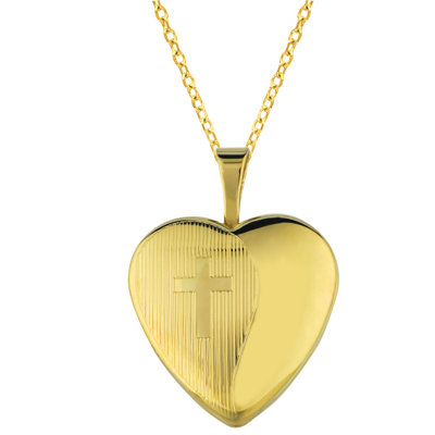 Heart Shaped Locket Necklace with Cross in Gold