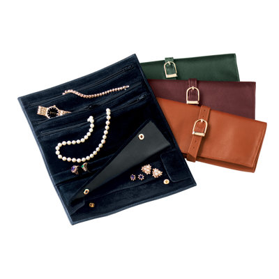 Man-Made Leather Jewelry Roll in Black