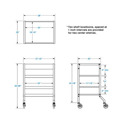 Lucasey Mobile Cart With 2 Multi-Position Center Shelves