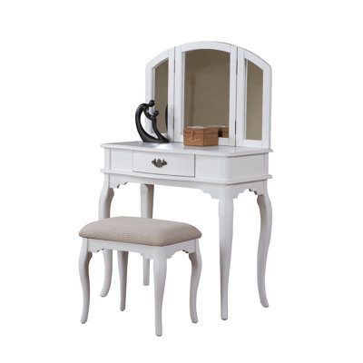 Poundex Bobkona Jaden Bedroom Vanity Set with Stool in White