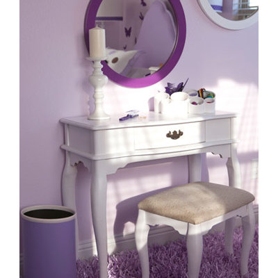 Poundex Bobkona Jaden Bedroom Vanity Set with Stool in White