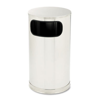 Rubbermaid Commercial Products Designer Line Fire-Safe Receptacle, Rnd, Steel, 12gal, SS/BK                                                                 