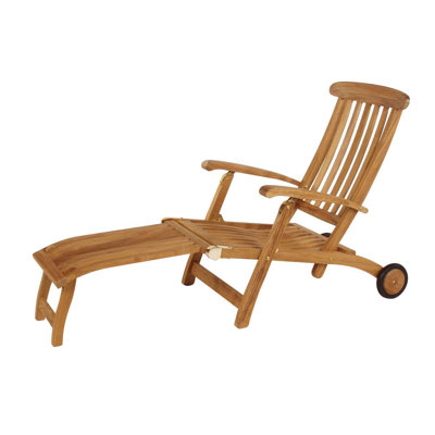 Barlow Tyrie Teak Commodore Long Wheel Steamer Lounge Chair