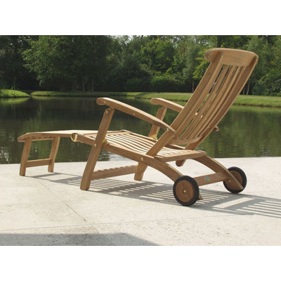 Barlow Tyrie Teak Commodore Long Wheel Steamer Lounge Chair