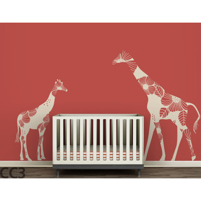 LittleLion Studio Fauna Mom and Baby Floral Giraffes Wall Decal