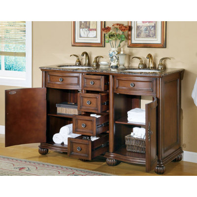 Silkroad Exclusive Adela 52" Double Sink Bathroom Vanity Cabinet