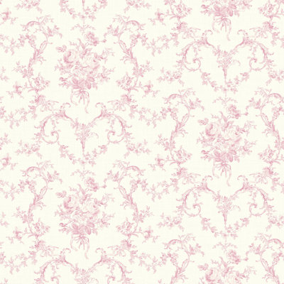 Willow Cottage Petit Toile Floral Bouquet Wallpaper in Pink