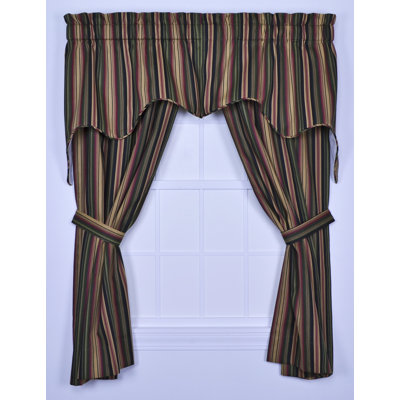 Ellis Curtain Montego Stripe Tailored Panel Pair Curtains with Tiebacks in Black