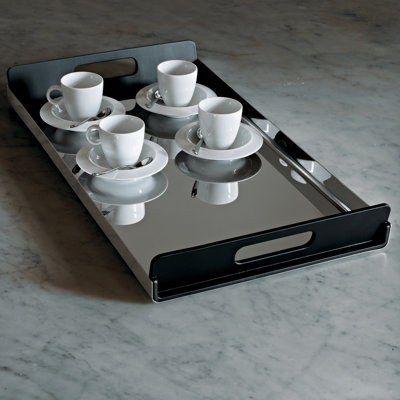 Alessi Vassily Rectangular Tray in Mirror Polished with Black Handles by Giulio Lachetti