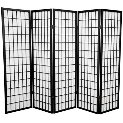 Oriental Furniture 5 Feet Tall Window Pane Shoji Screen in Black