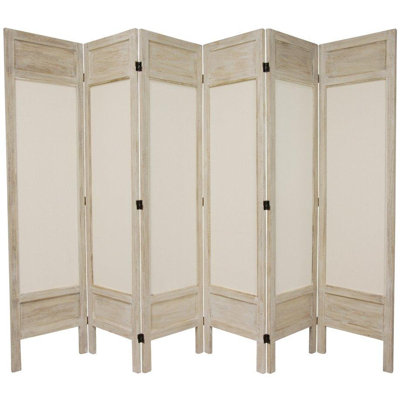 Oriental Furniture 6 Feet Tall Solid Frame Fabric Room Divider in Burnt White