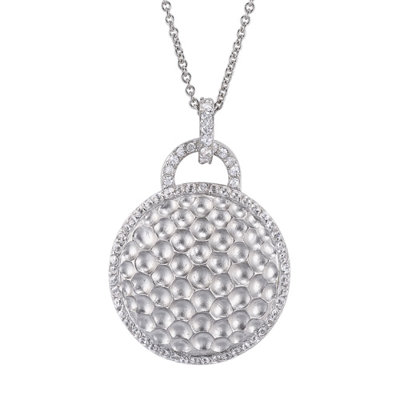Round Hammered Beautifully Rhodium Plated Sterling Silver Pendant
