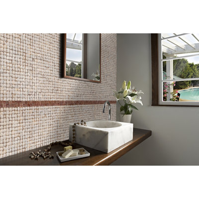Cocomosaic 17" x 17" Coconut Mosaic Tile in White Patina