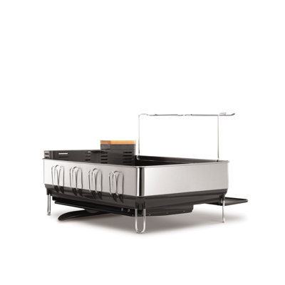 simplehuman Steel Frame Dish Rack with Wine Glass Holder in Grey