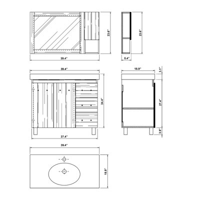 Bellaterra Home Payne Bathroom Mirror Side Cabinet in Black