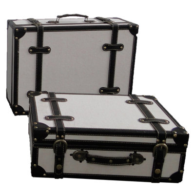 Quickway Imports Antique Style Suitcase With Stripes (Set of 2)