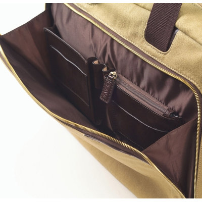 Clava Leather Canvas and Leather Briefcase in Khaki