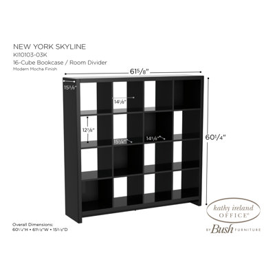 kathy ireland Office by Bush New York Skyline 16-Cube Room Divider in Mocha Finish