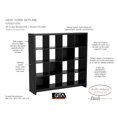 kathy ireland Office by Bush New York Skyline 16-Cube Room Divider in Mocha Finish
