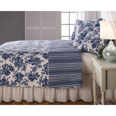 Blue Floral Quilted Bedding Set