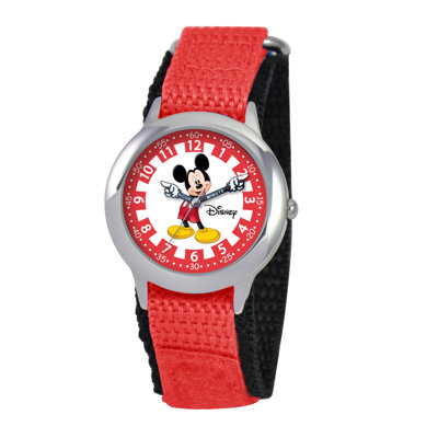 Kid's Mickey Time Teacher Velcro Watch in Red